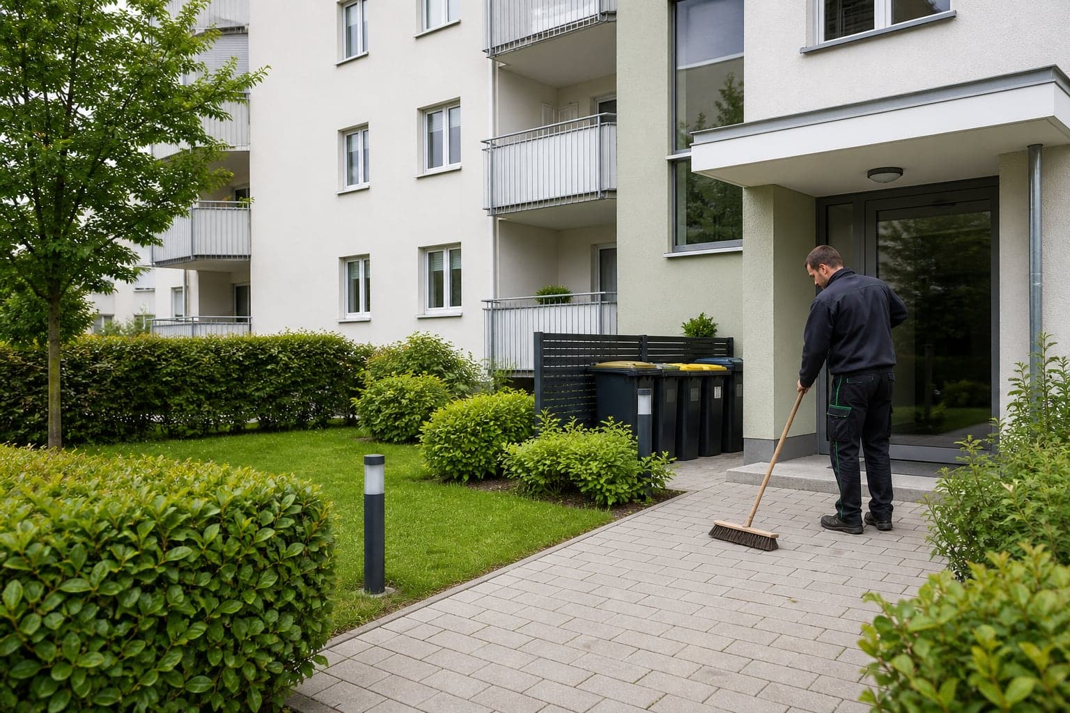 Haus- und Gartendienst an einer gepflegten Wohnanlage